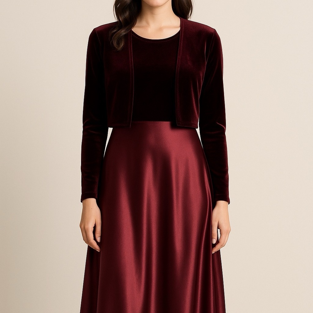 Vtg Rabbit Rabbit Rabbit Designs Womens Formal Outfit 10P‎ Burgundy Velvet Satin